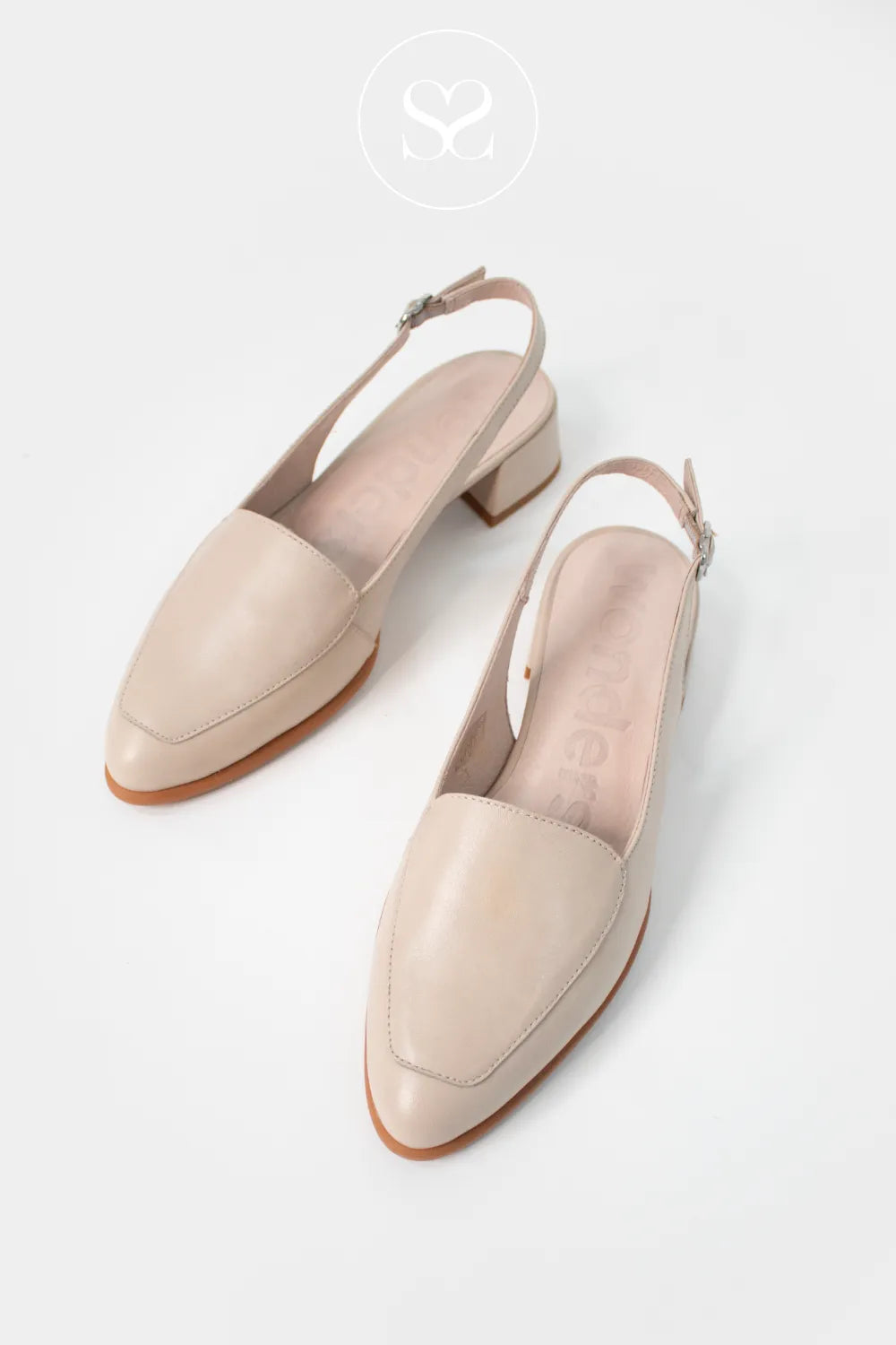Wonders Beige Sling-back Block Heel Shoes C-6031