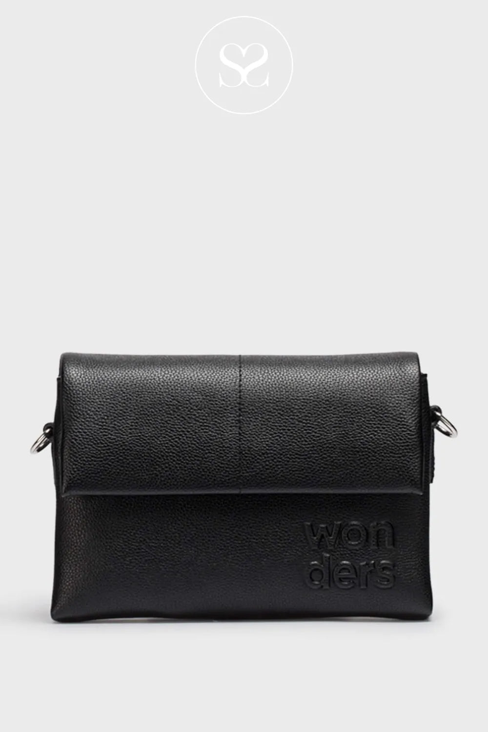 WONDERS WB-54020 black crossbody leather bag for women with removable adjustable strap