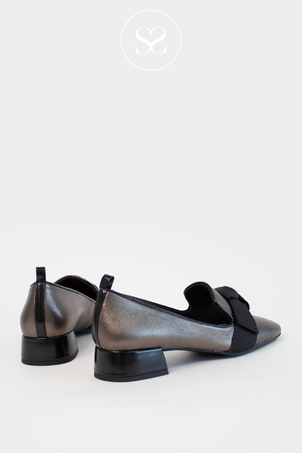 LODI PEWTER SQUARE TOE BLOCK HEELED LAOFERS BELGA