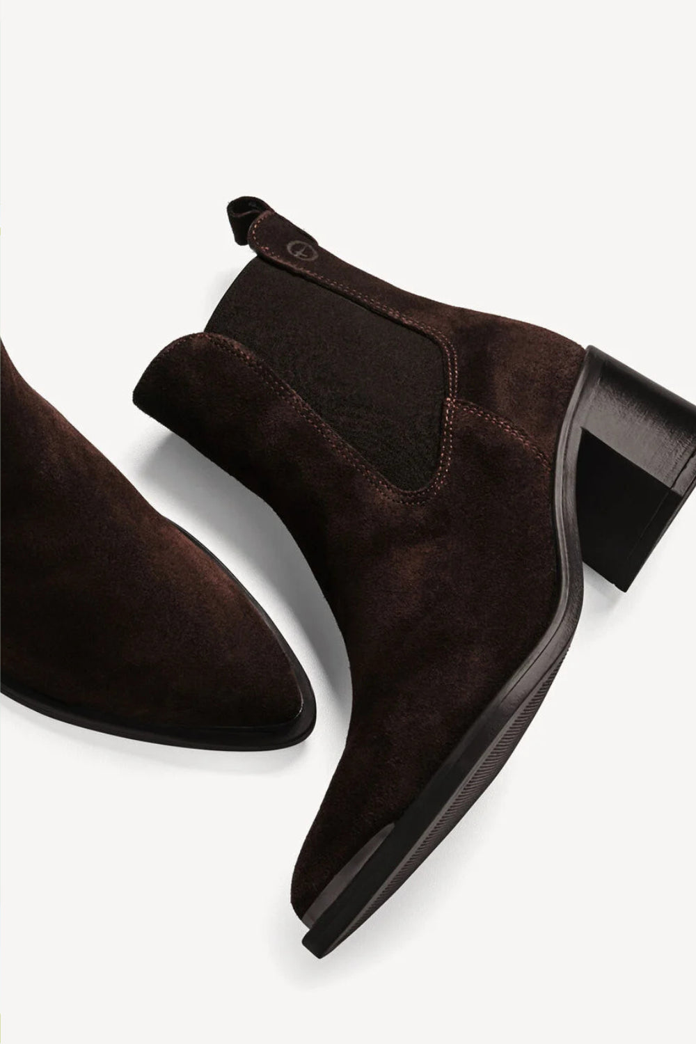Chocolate Brown Pointed Chelsea Ankle Length Boots with a Mid Block heel