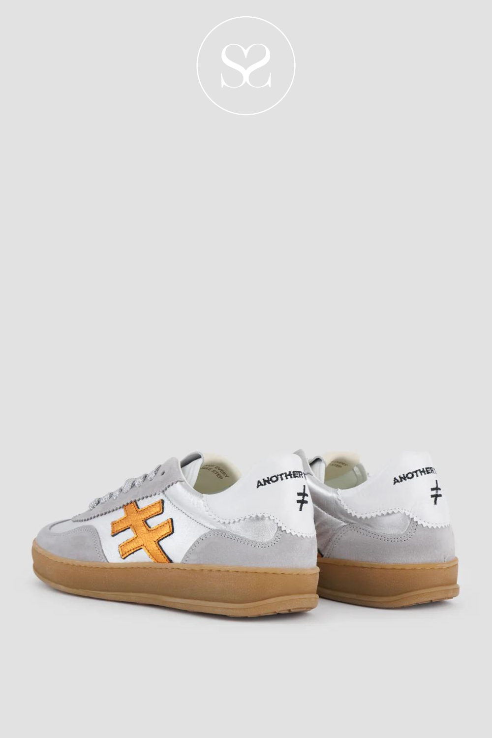 ANOTHER TREND ICONIC GREY AND SILVER/ORANGE LEATHER TRAINER