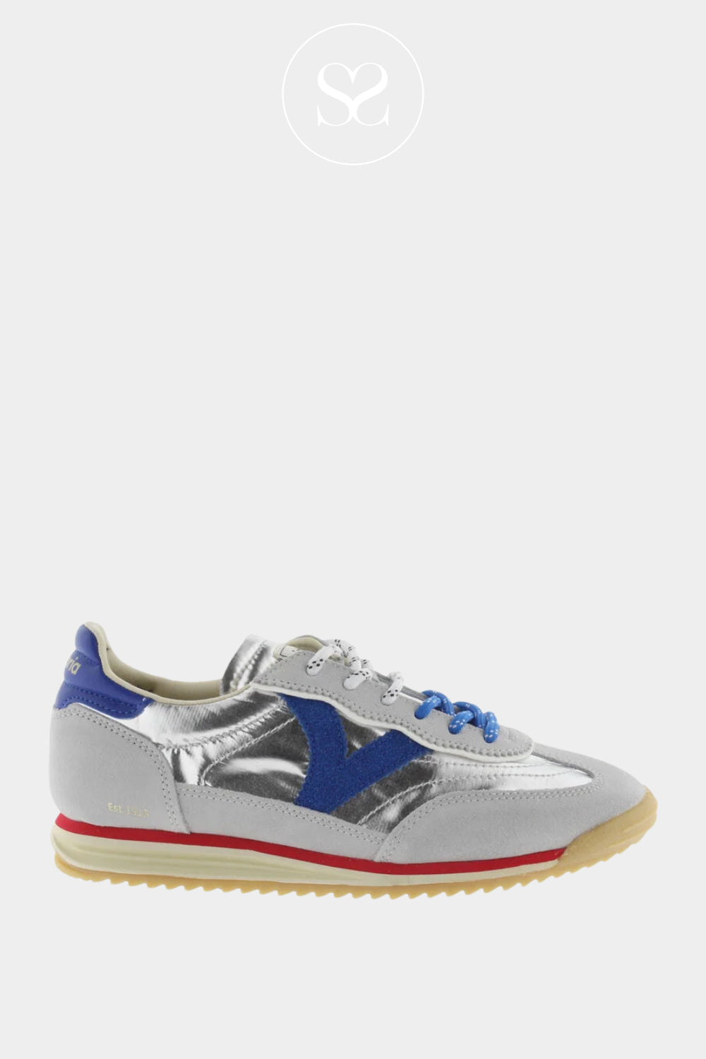 Comfortable Metallic Silver & Blue Retro Trainers from Victoria 1158111