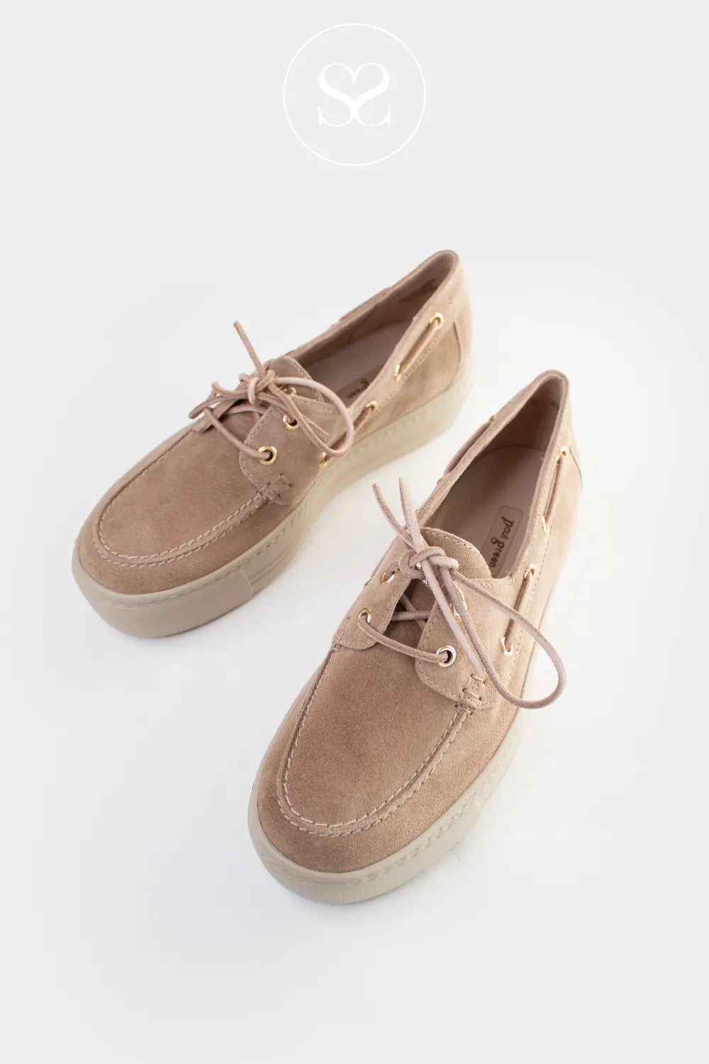 Paul Green beige suede boat shoes/moccasins 1197 Versatile docksider style for everyday smart-casual wear