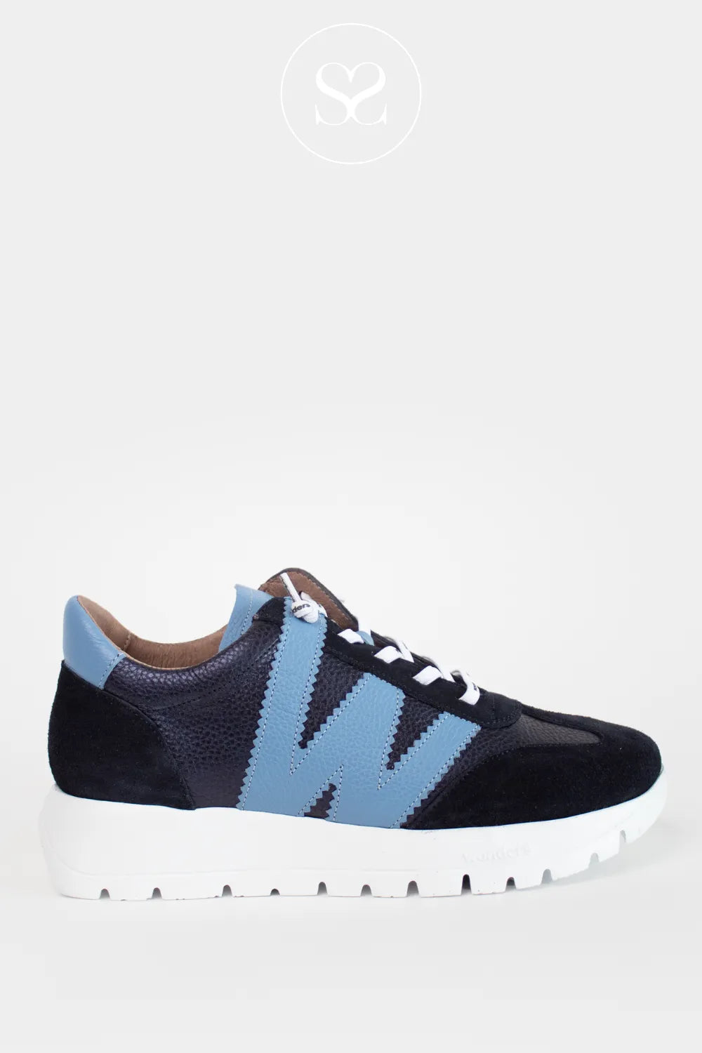 WONDERS A-2476 NAVY WEDGE PULL ON TRAINERS WITH ELASTICATED LACES