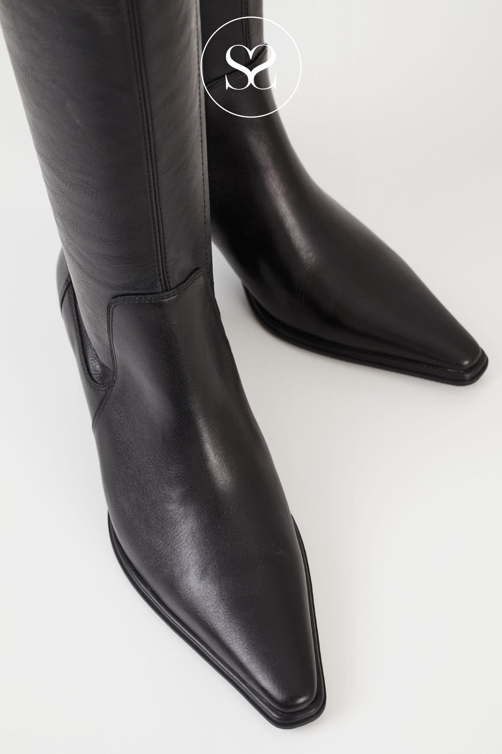 black leather knee high boots for the office 