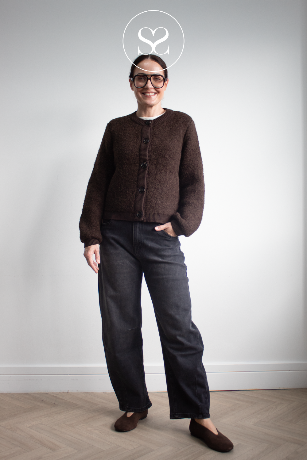 Brown Wool Blend Cardigan - Nerida