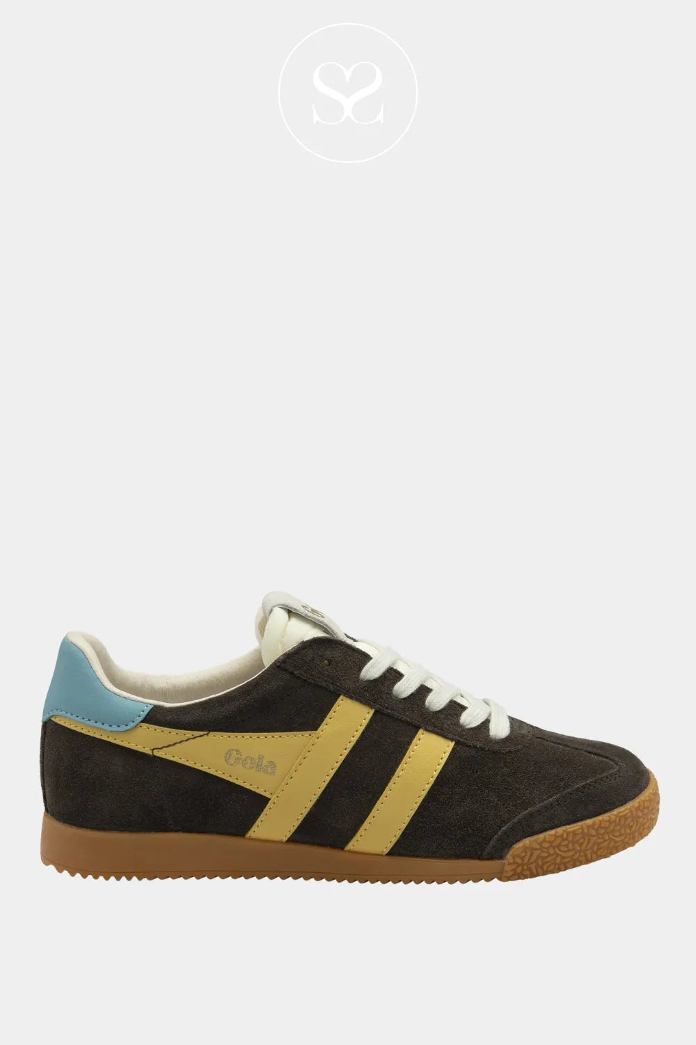 GOLA chocolate brown/yellowretro style leather lace up sneakers ELAN
