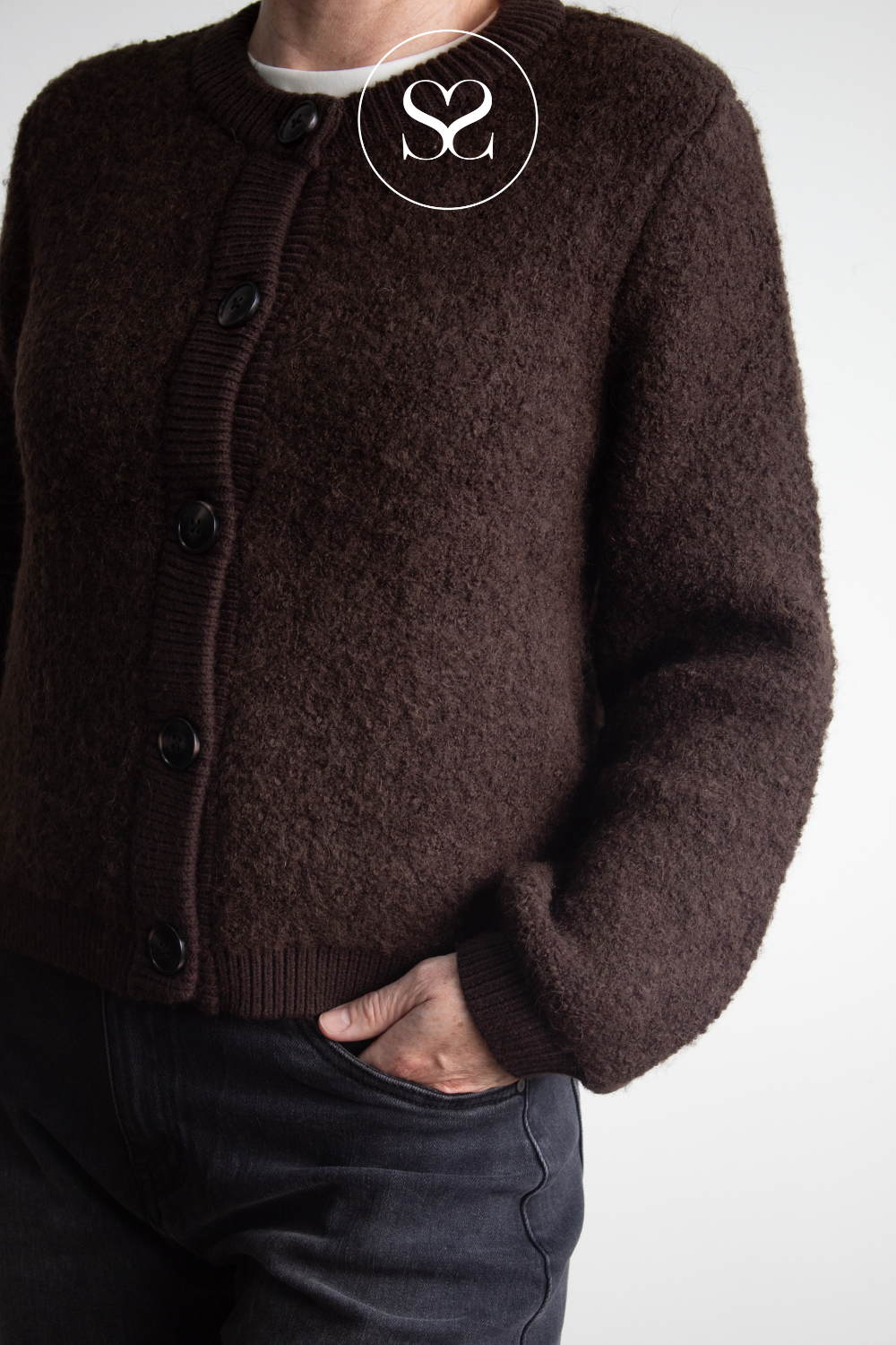 Brown Wool Blend Cardigan - Nerida