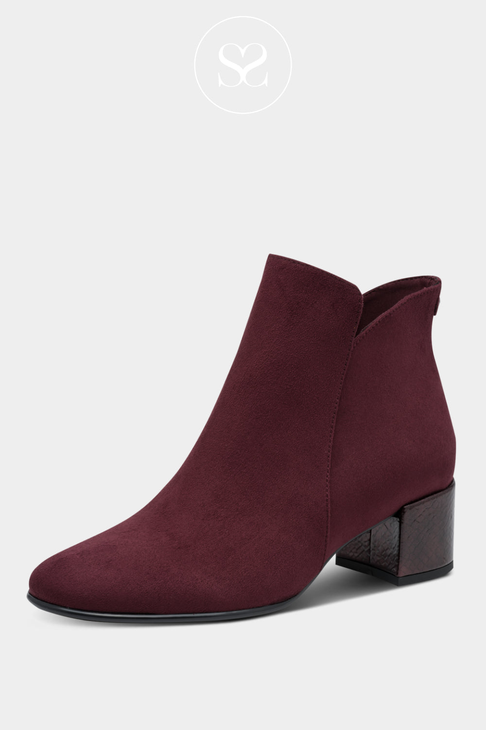 Wine Red Ankle Boots with a Cut-out design and a block heel for women in Ireland