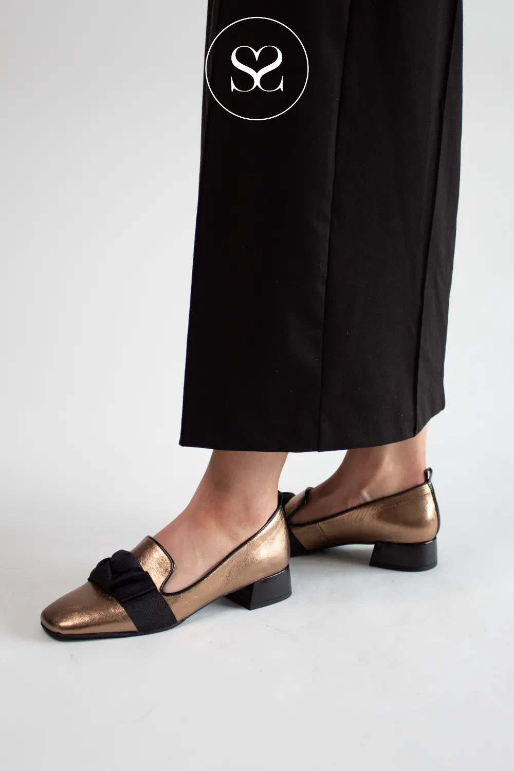 LODI BRONZE BLOCK HEEL SQUARE TOE LOAFERS BELGA