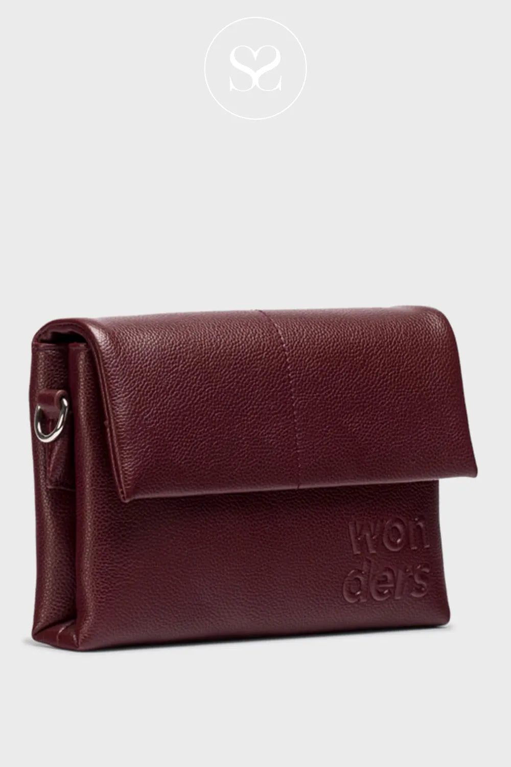 WONDERS WB-54020 wine crossbody bag with two separate compartments, a central zip pocket, and an inner zip compartment
