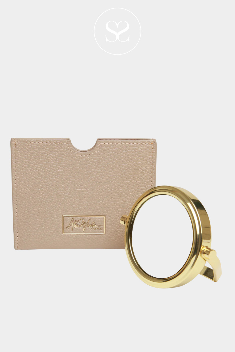Gold Alice Wheeler small mirror with stone faux leather case AW5933
