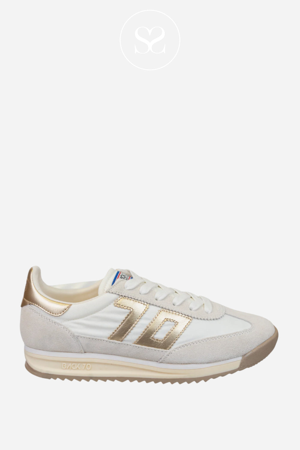 BACK70 White & Gold Retro Trainers-Jogger Ireland