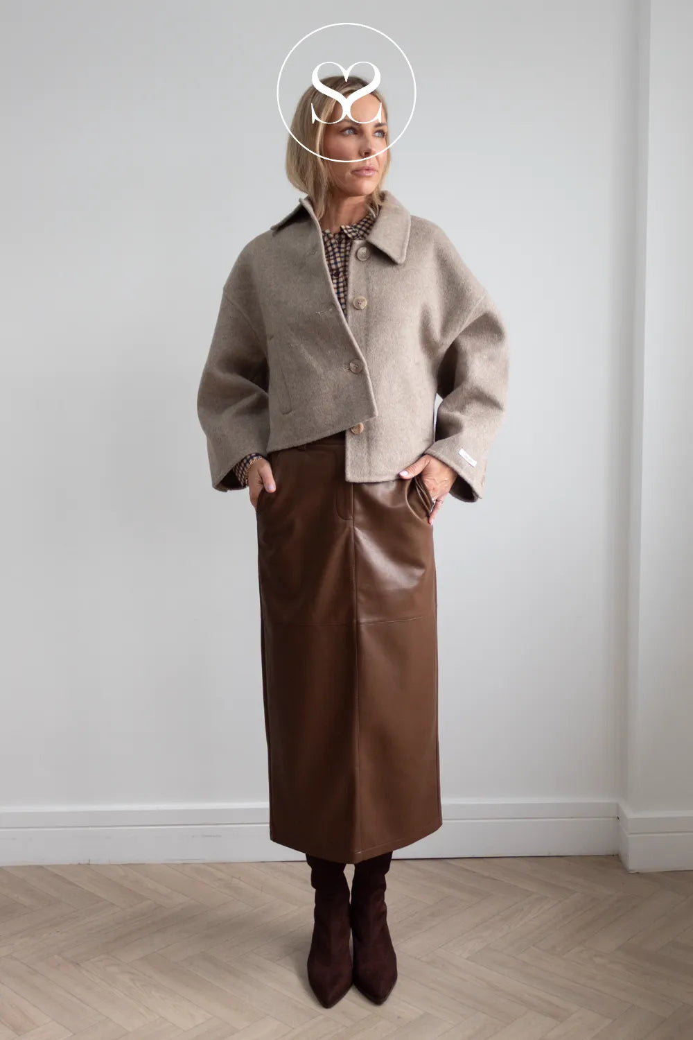 Taupe Short Wool Coat - Lilia