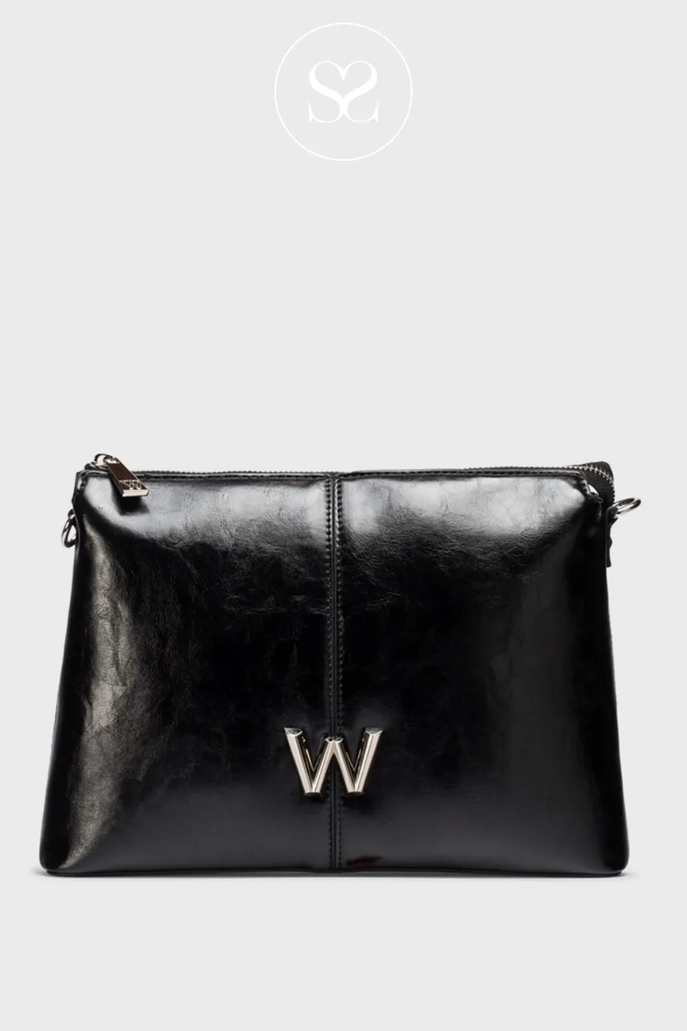 WONDERS BLACK SHOULDER BAG WB-54022 FOR WOMEN MADE WITH SOFT SPANISH LEATHER WITH SIGNATURE 'W' LOGO DESIGN