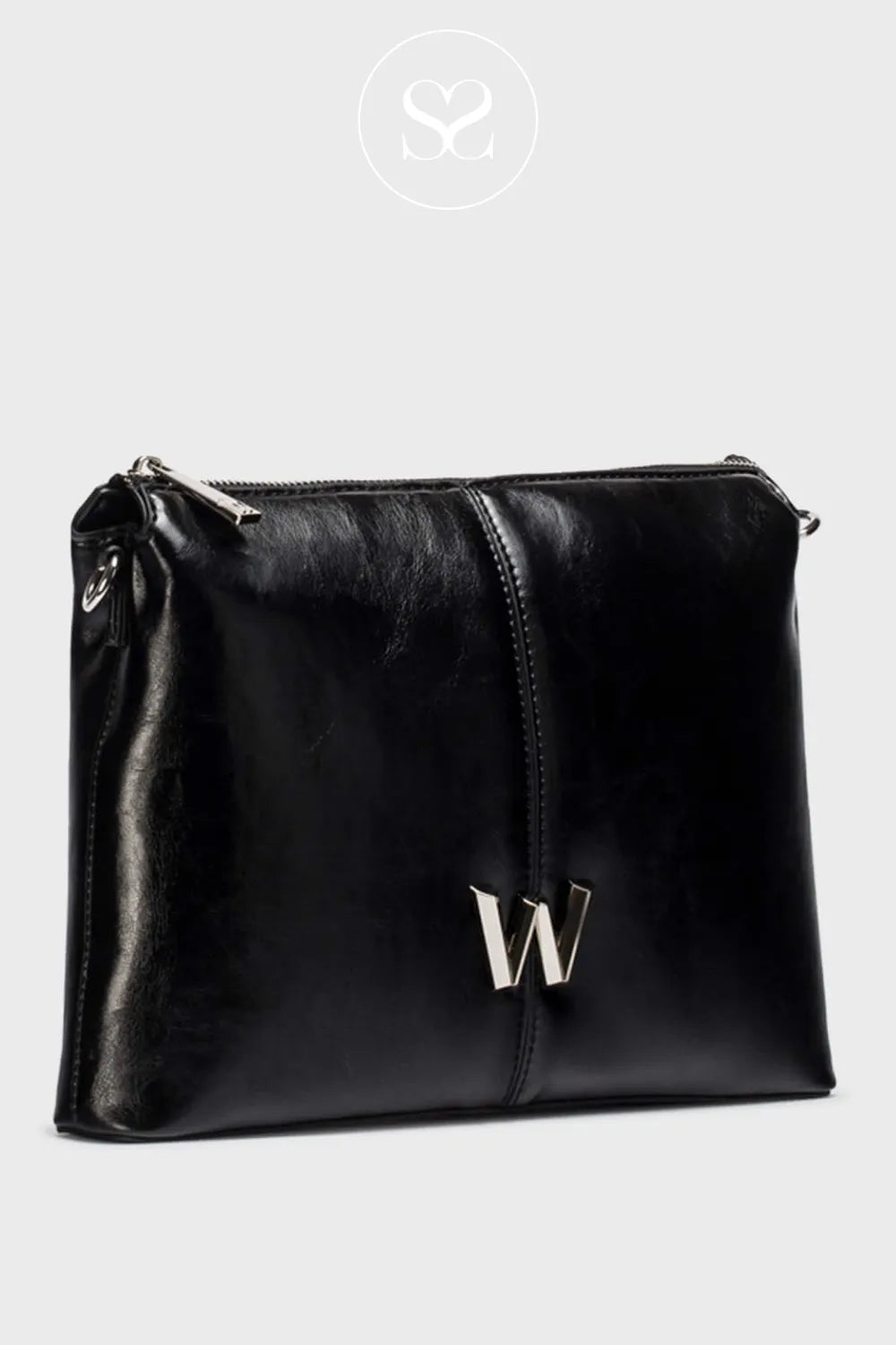 WONDERS BLACK SHOULDER BAG WB-54022 FOR WOMEN WITH WIDE ZIP OPENING AND REMOVABLE STRAP