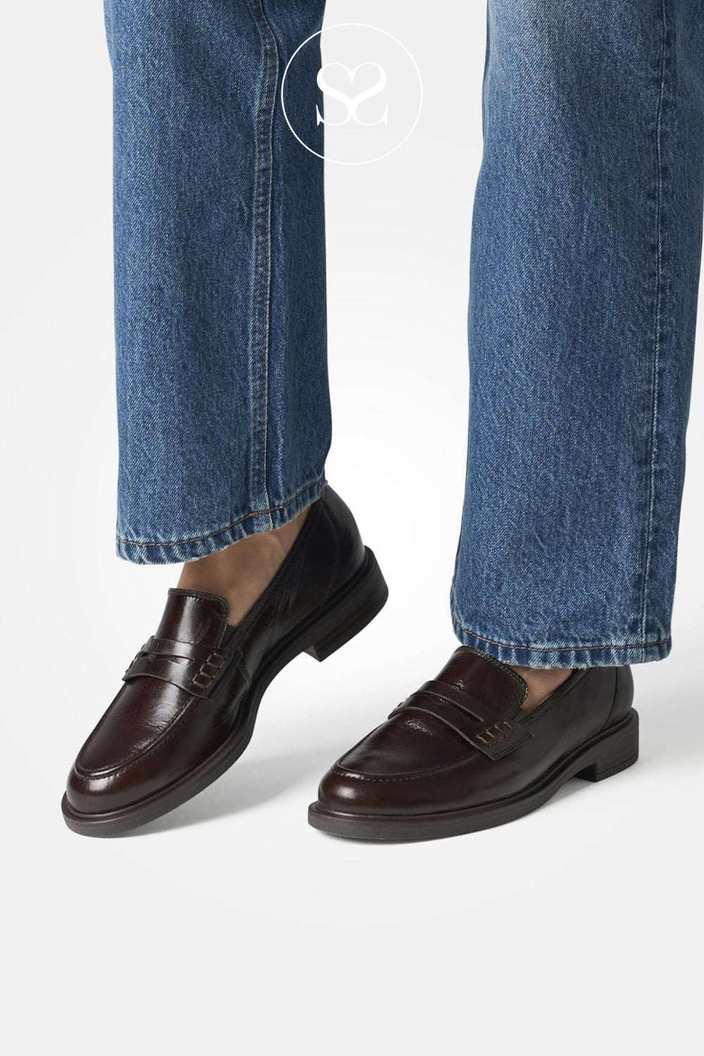 Brown patent leather slip on loafers for women from Paul Green in Ireland