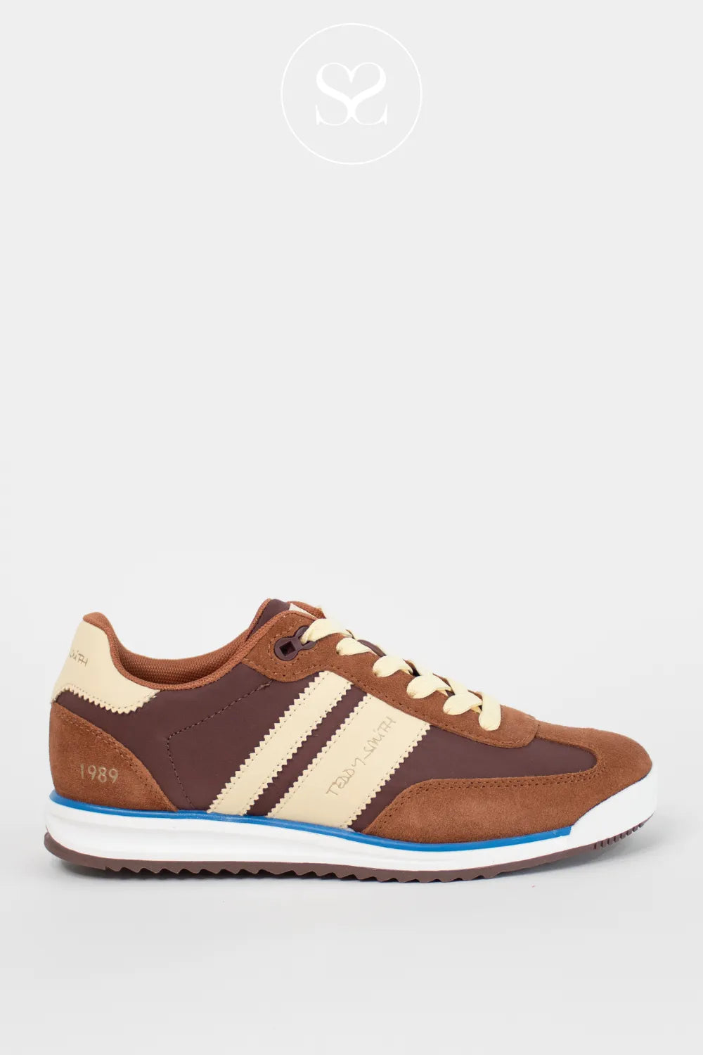 TEDDY SMITH 120320 BROWN/YELLOW RETRO SPORTY TRAINERS