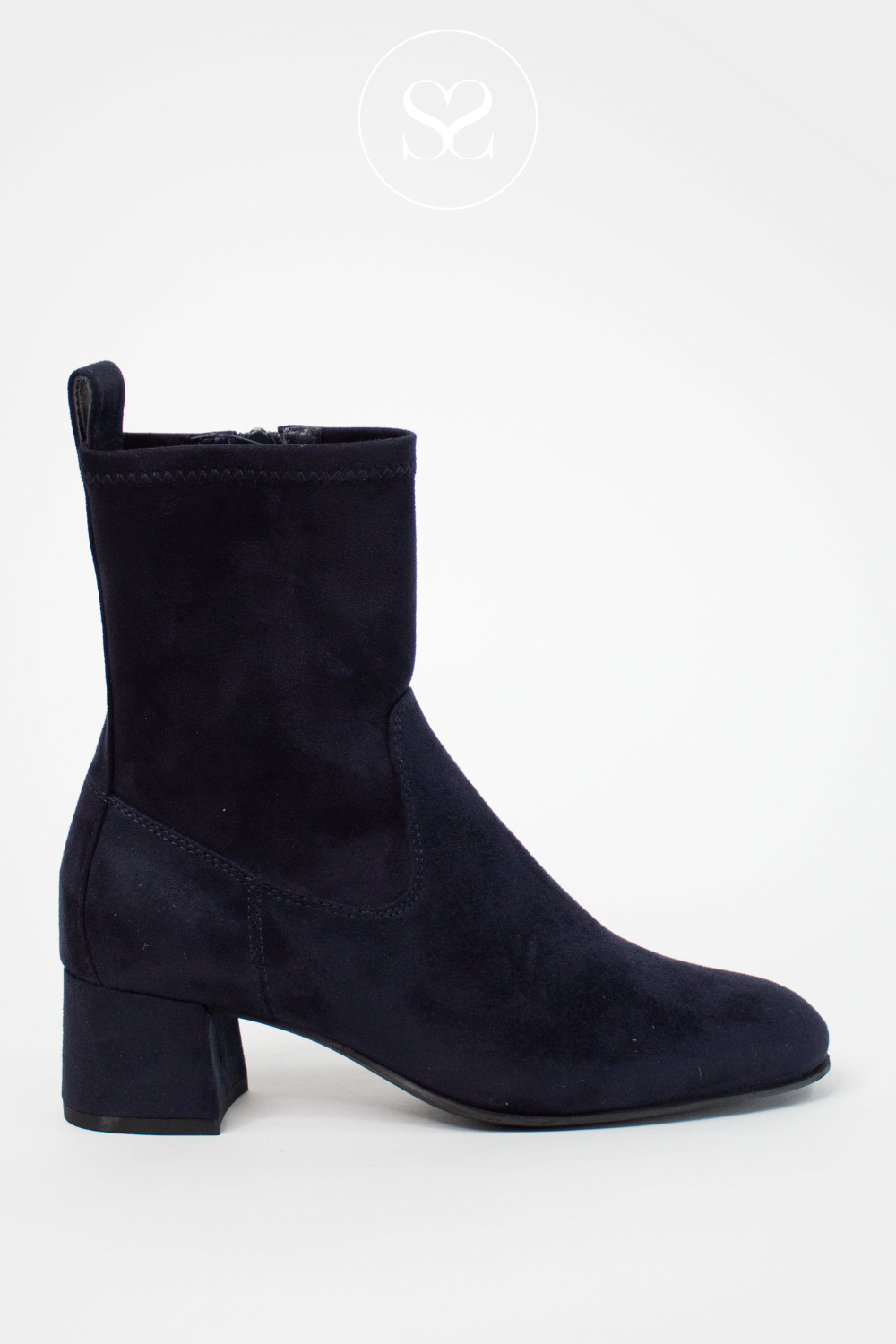 UNISA NAVY SUEDE BLOCK HEEL SOCK BOOTS LEMICO