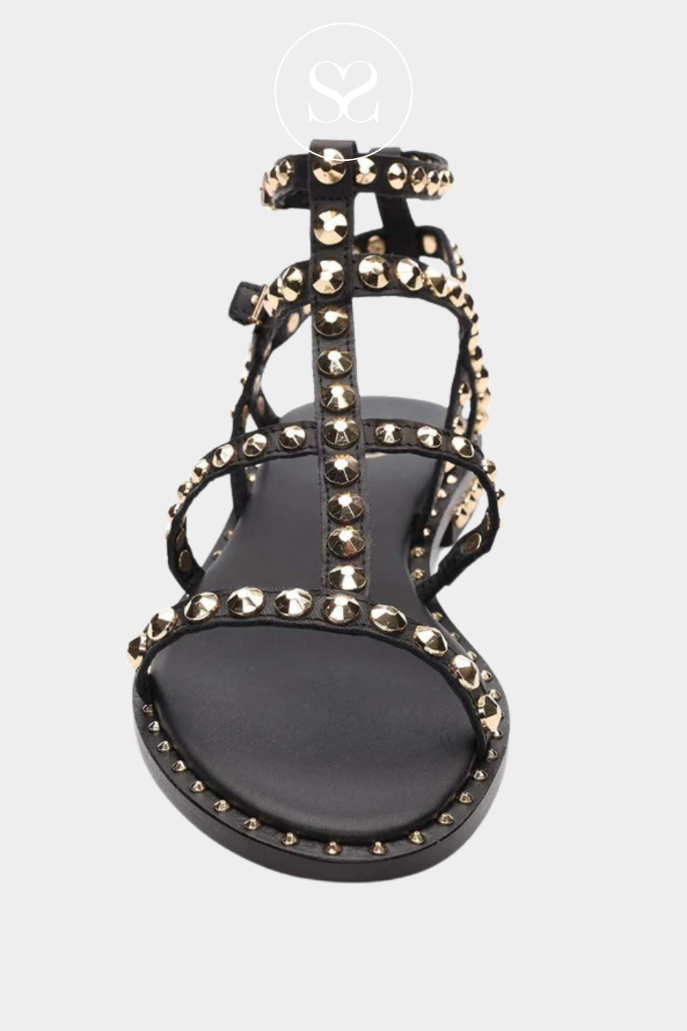 Ash Black Studded Gladiator Sandals - Precious