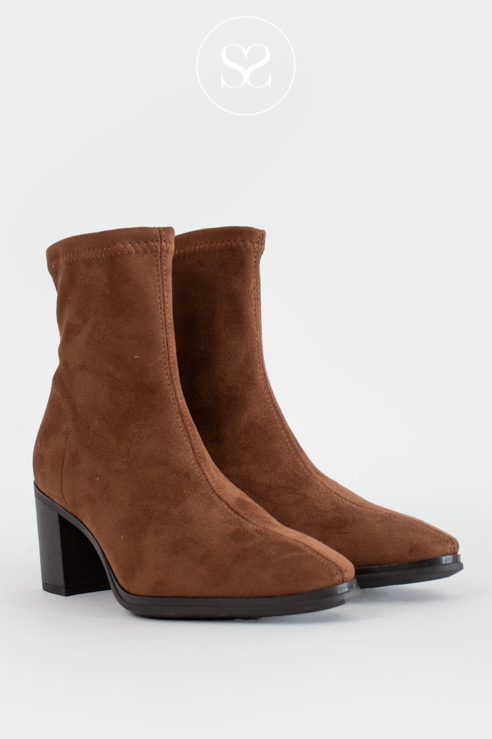 Miss Elastic Brown / Tan Suede Block Heel Sock Boots - 78200 Ireland