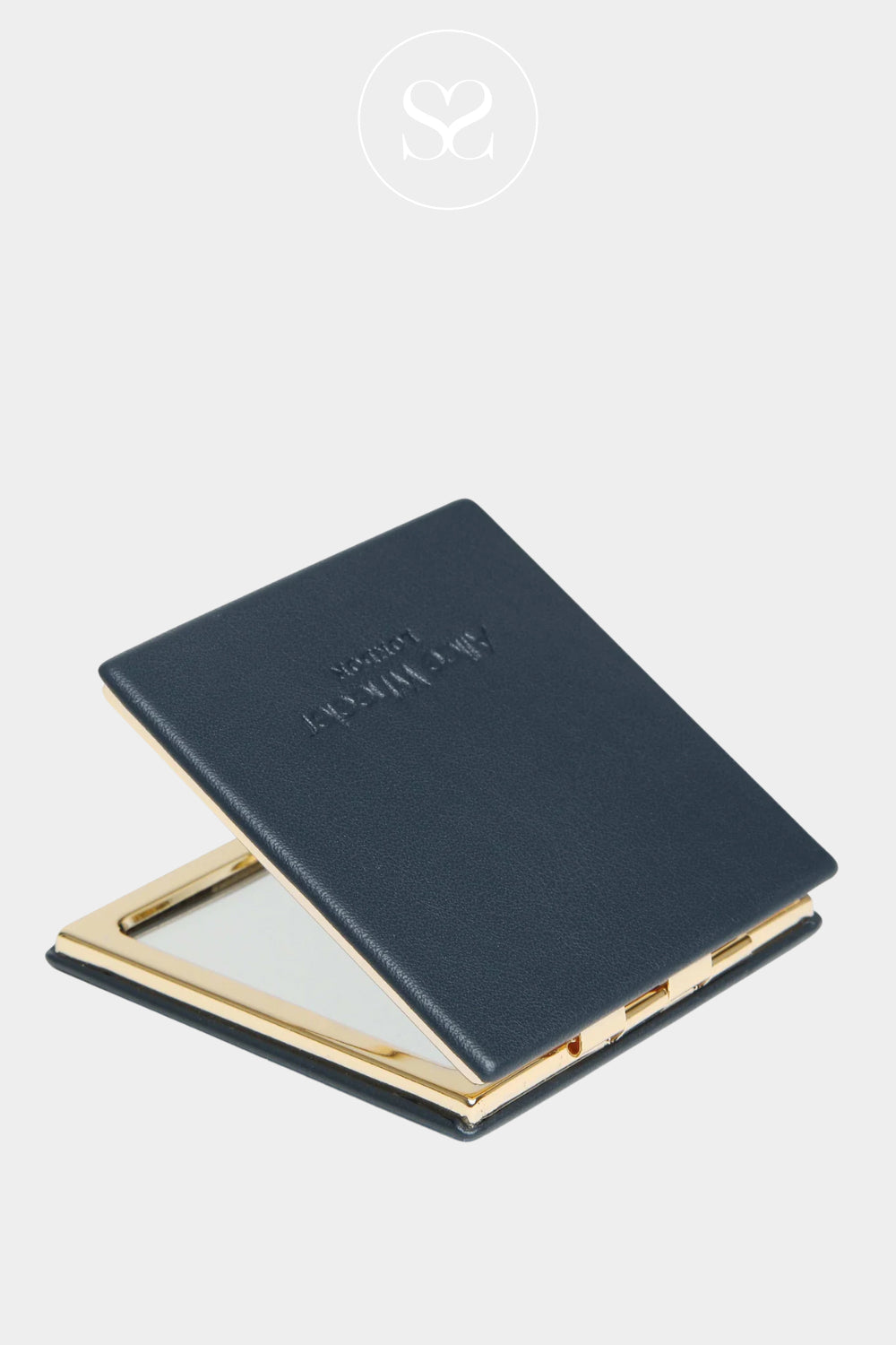 ALICE WHEELER LIGHTWEIGHT NAVY SQUARE COMPACT MIRROR GOLD BEZEL- IRELAND