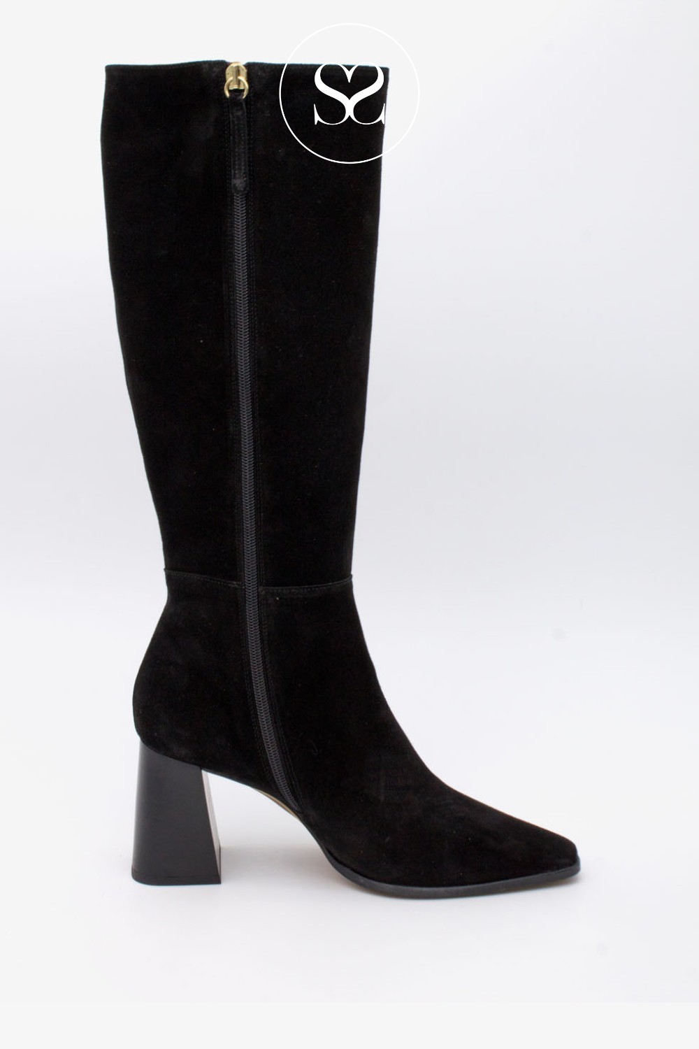 BLACK SUEDE LONG BOOTS WITH HIGH HEEL AND INSIDE ZIP