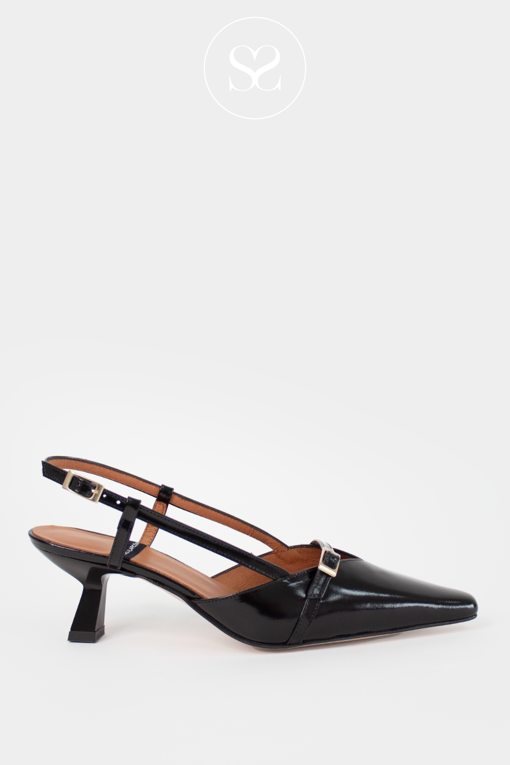 ANGEL ALARCON KARINE BLACK LEATHER SLINGBACK POINTED TOE KITTEN HEELS