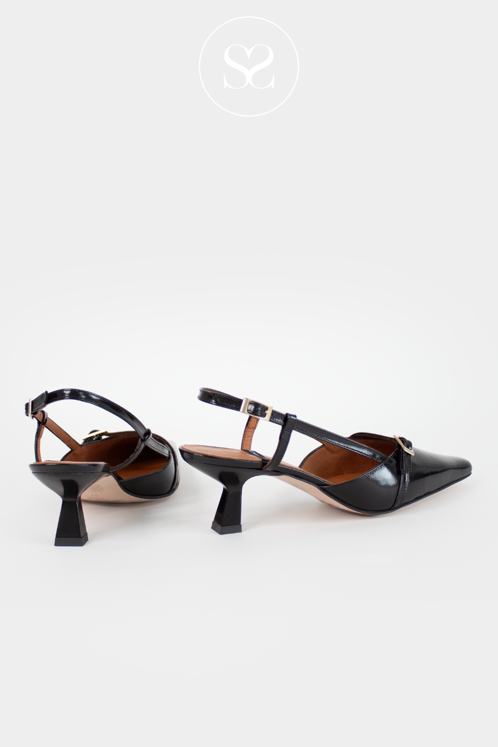 ANGEL ALARCON KARINE BLACK LEATHER SLINGBACK POINTED TOE KITTEN HEELS