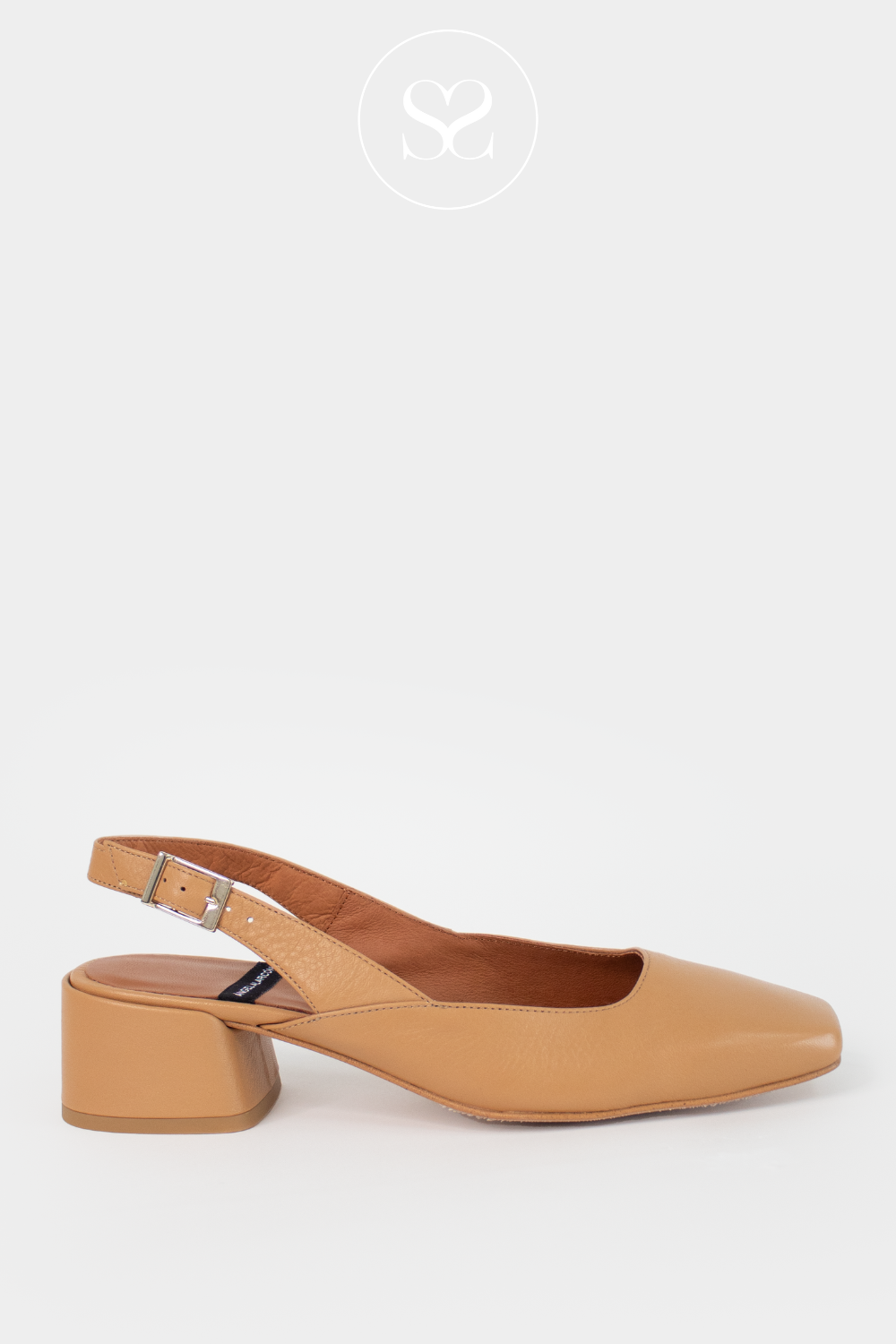ANGEL ALARCON MADELINE 25031 CAMEL LEATHER BLOCK HEEL SLINGBACK SHOES