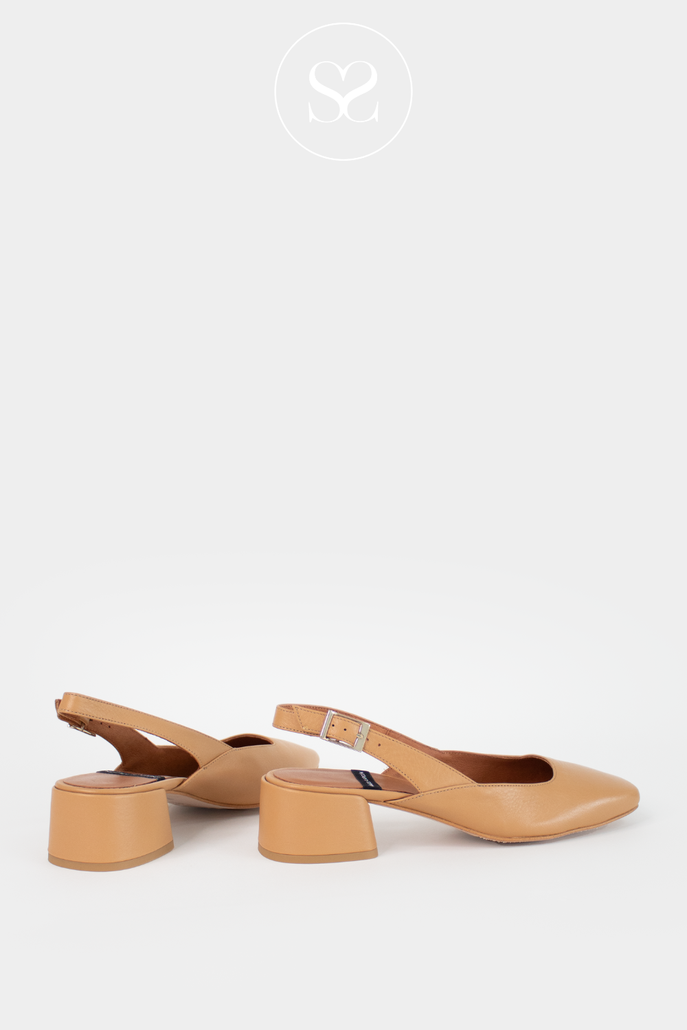 ANGEL ALARCON MADELINE 25031 CAMEL LEATHER BLOCK HEEL SLINGBACK SHOES