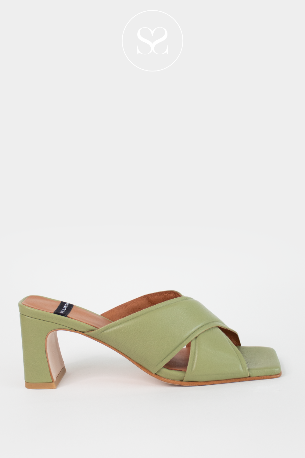 ANGEL ALARCON WANDA 25090 GREEN LEATHER BLOCK HEEL SLIP ON SANDALS