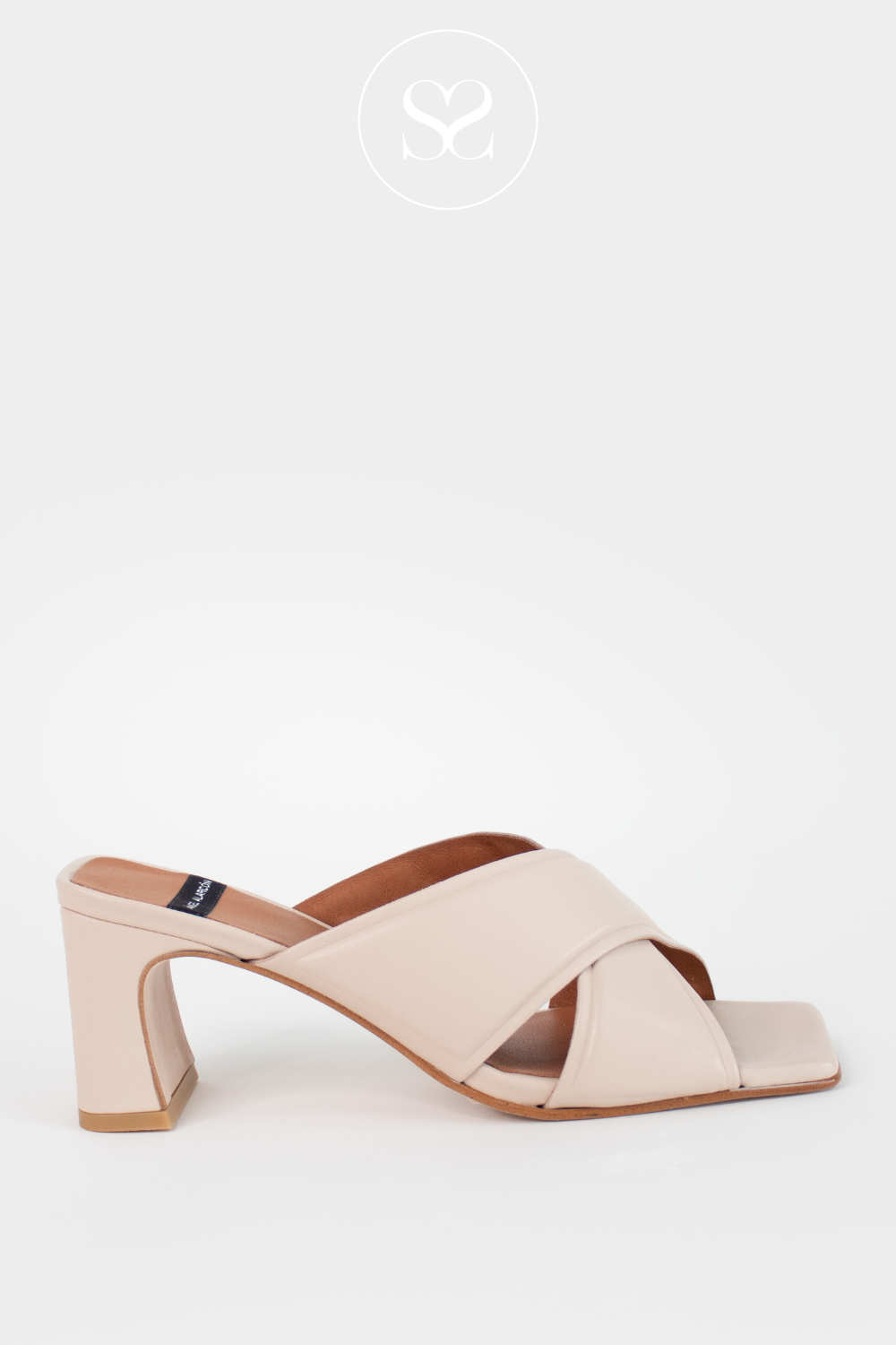ANGEL ALARCON WANDA 25090 IVORY LEATHER BLOCK HEEL SLIP ON SANDALS