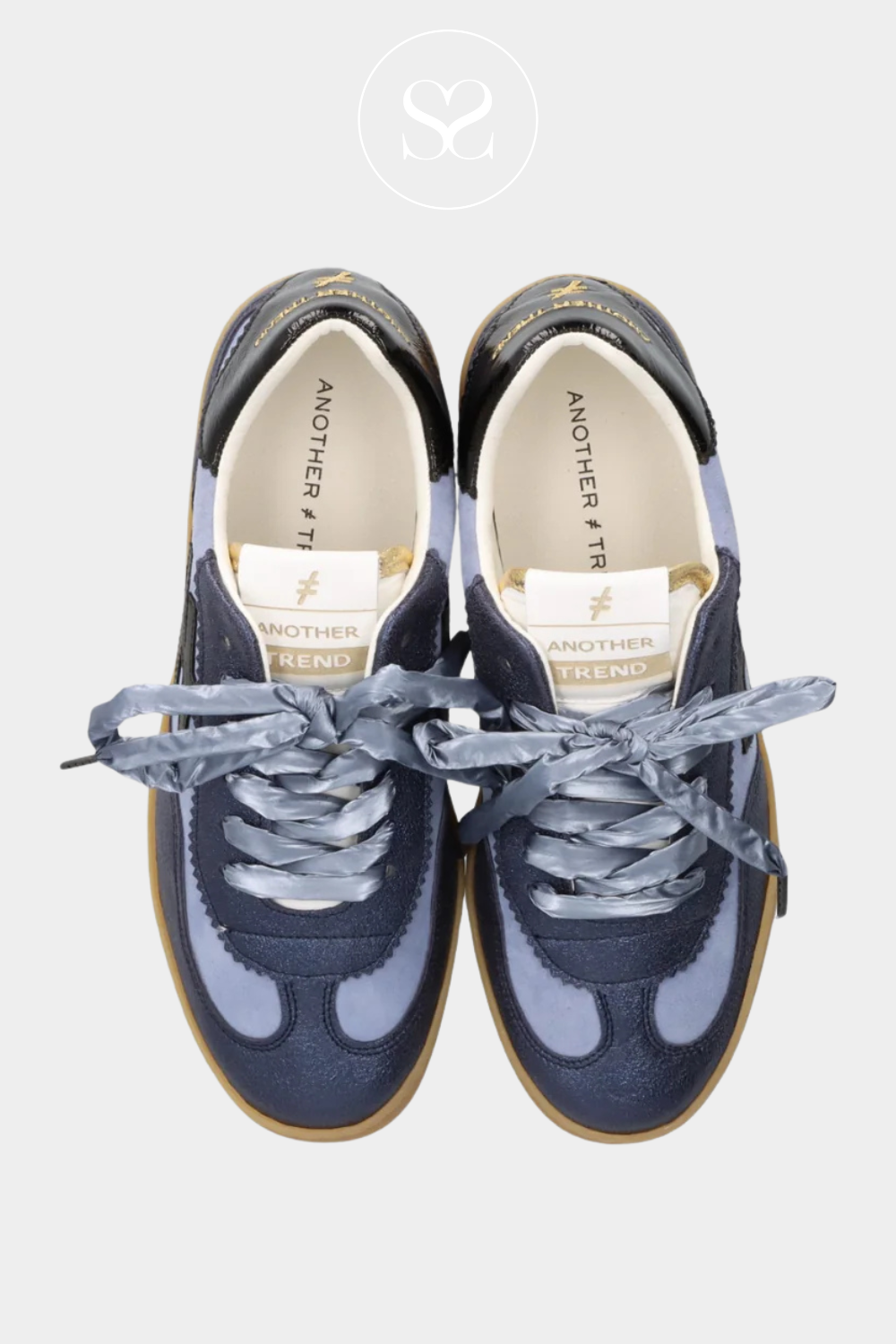 ANOTHER TREND A032 DENIM BLUE LEATHER TRAINERS