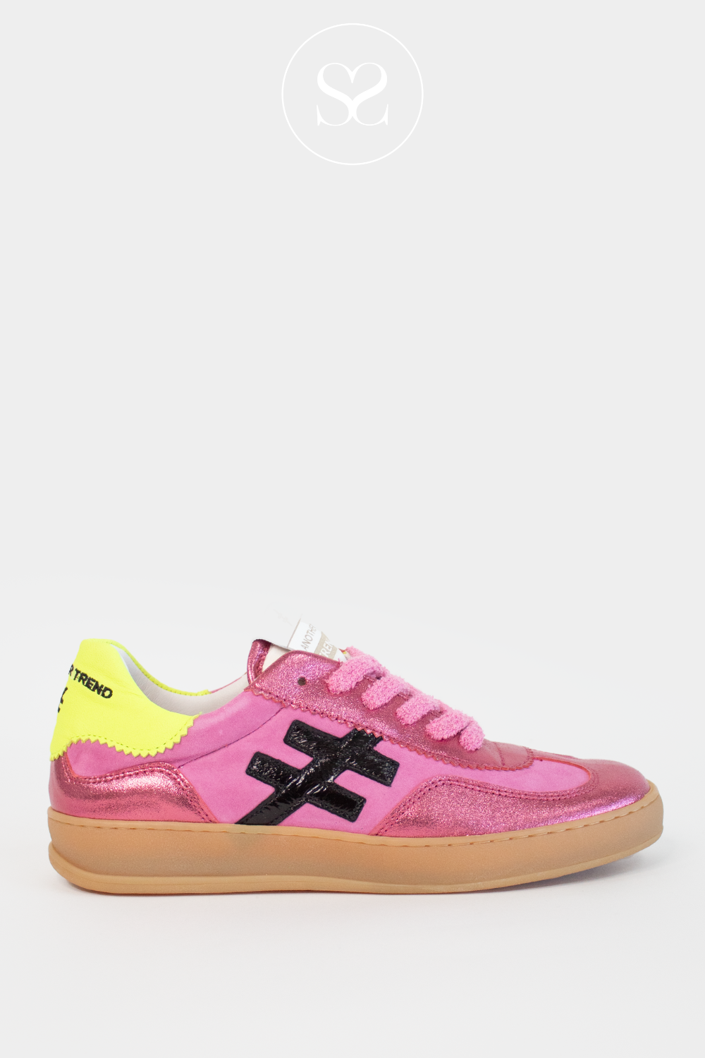 ANOTHER TREND A032 FUSHIA PINK/LIME LEATHER TRAINERS