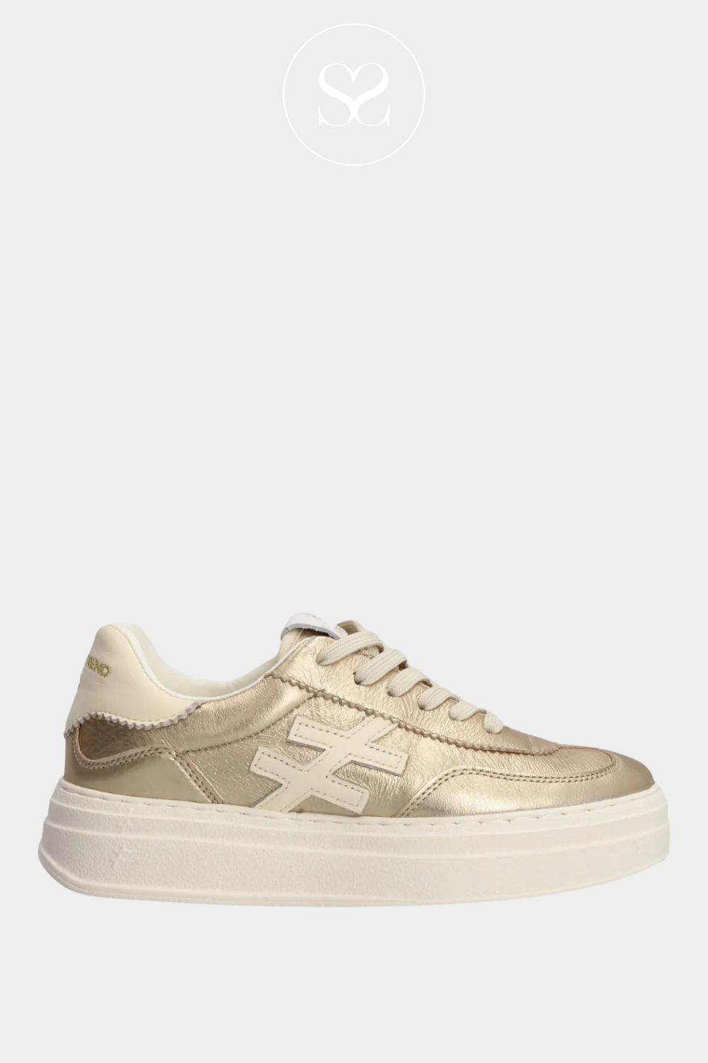 ANOTHER TREND A035 GOLD AND IVORY LEATHER PLATFORM TRAINERS 