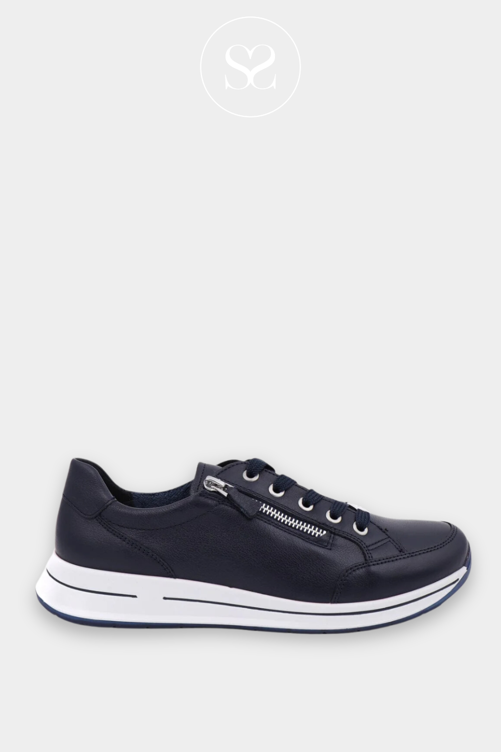 ARA 12-27540 NAVY LEATHER WEDGE TRAINERS