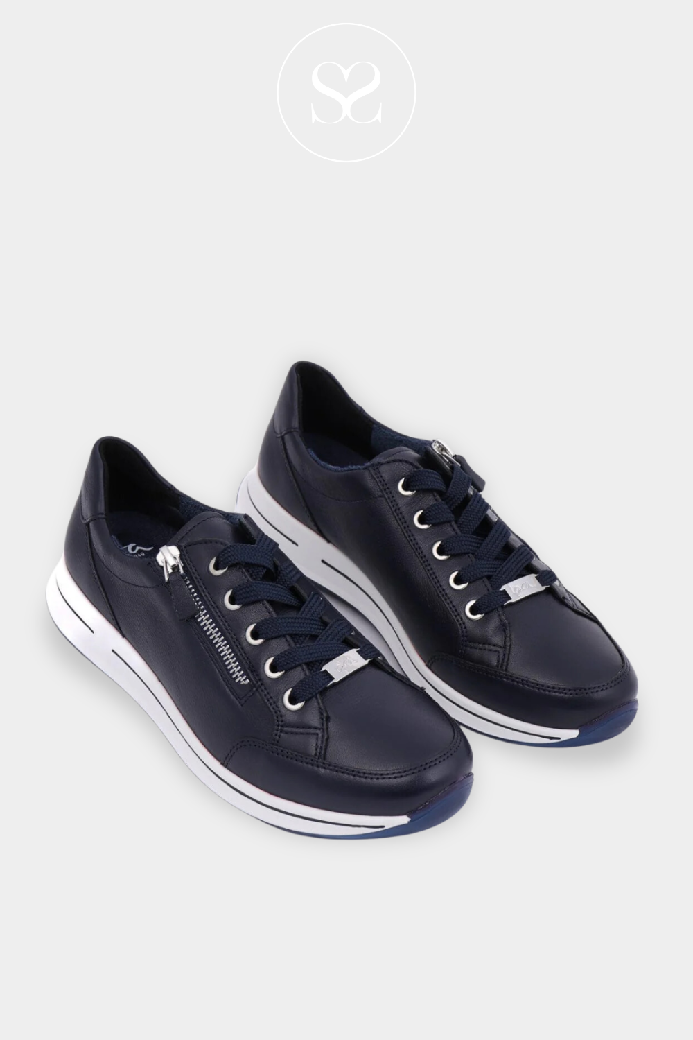 ARA 12-27540 NAVY LEATHER WEDGE TRAINERS