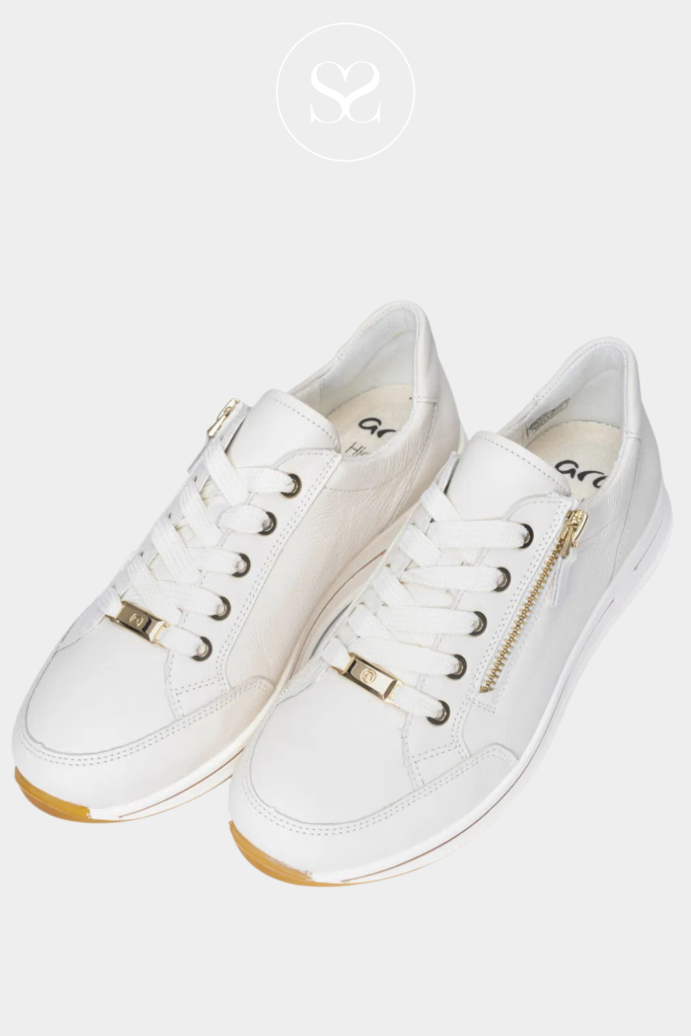 ARA 12-24801 cream leather neutral sneakers, Walking shoes. Soft leather and soft but supportive insole
