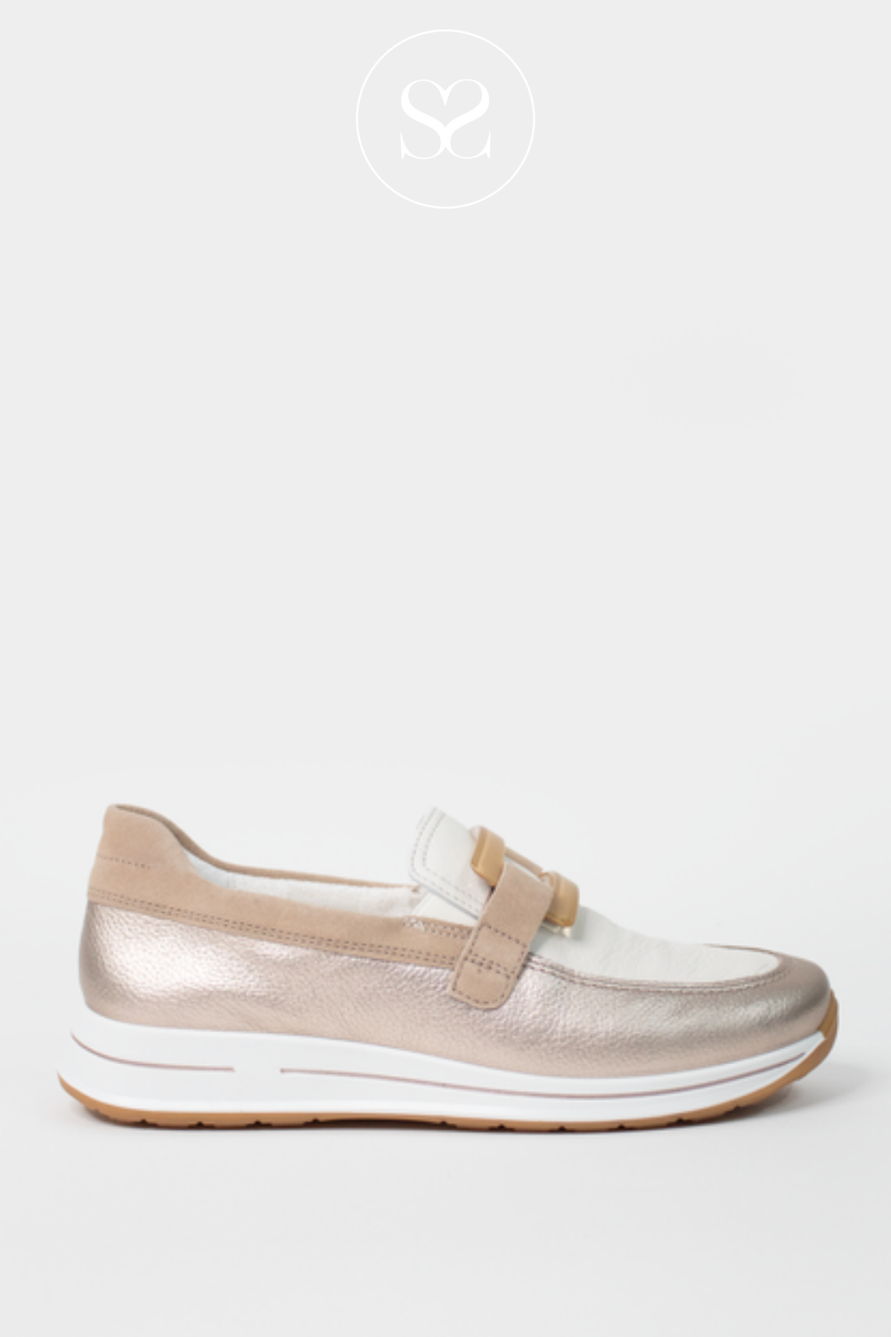 ARA 12-24822 GOLD AND CREAM SLIP ON LOAFER