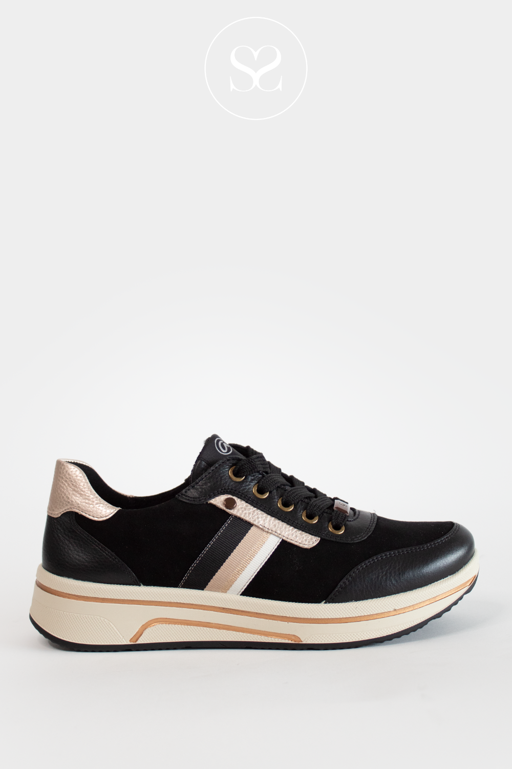 Comfortable wedge trainers from Ara in Black and bronze