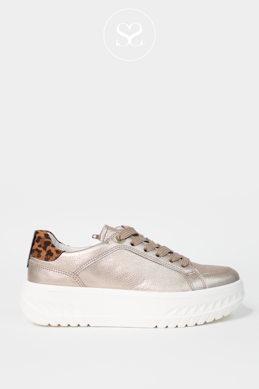 ARA 12-46703 GOLD/LEOPARD LEATHER PLATFORM TRAINERS