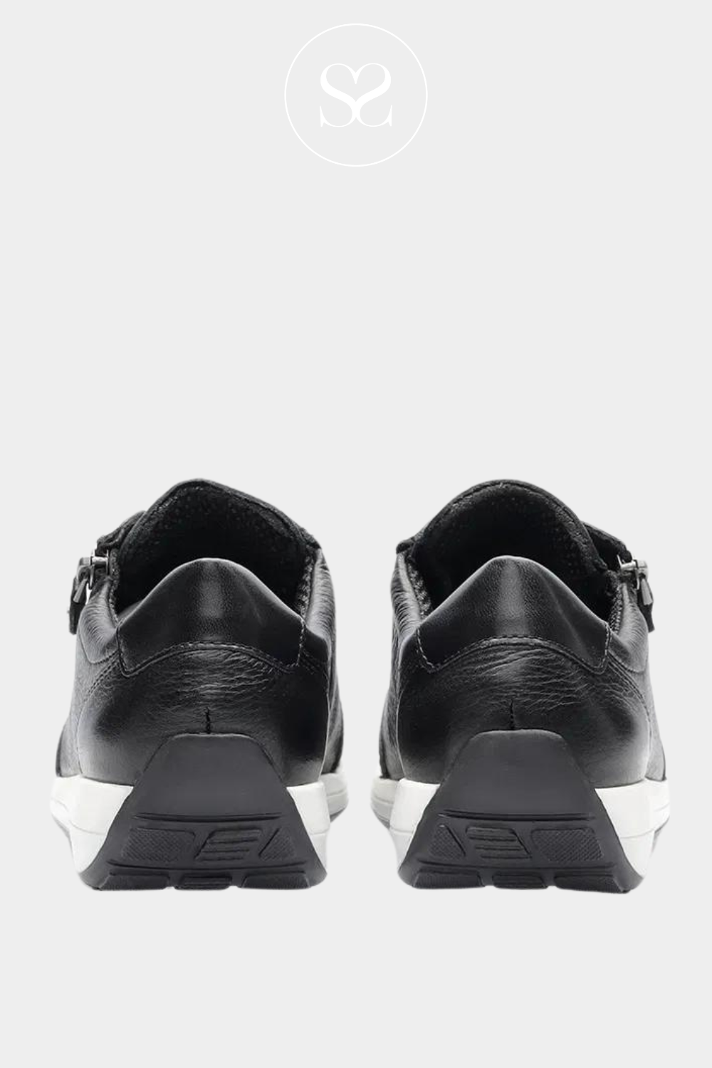 ARA 12-3487 BLACK LEATHER LACE UP TRAINER WITH WHITE WEDGE SOLE AND ZIP SIDE