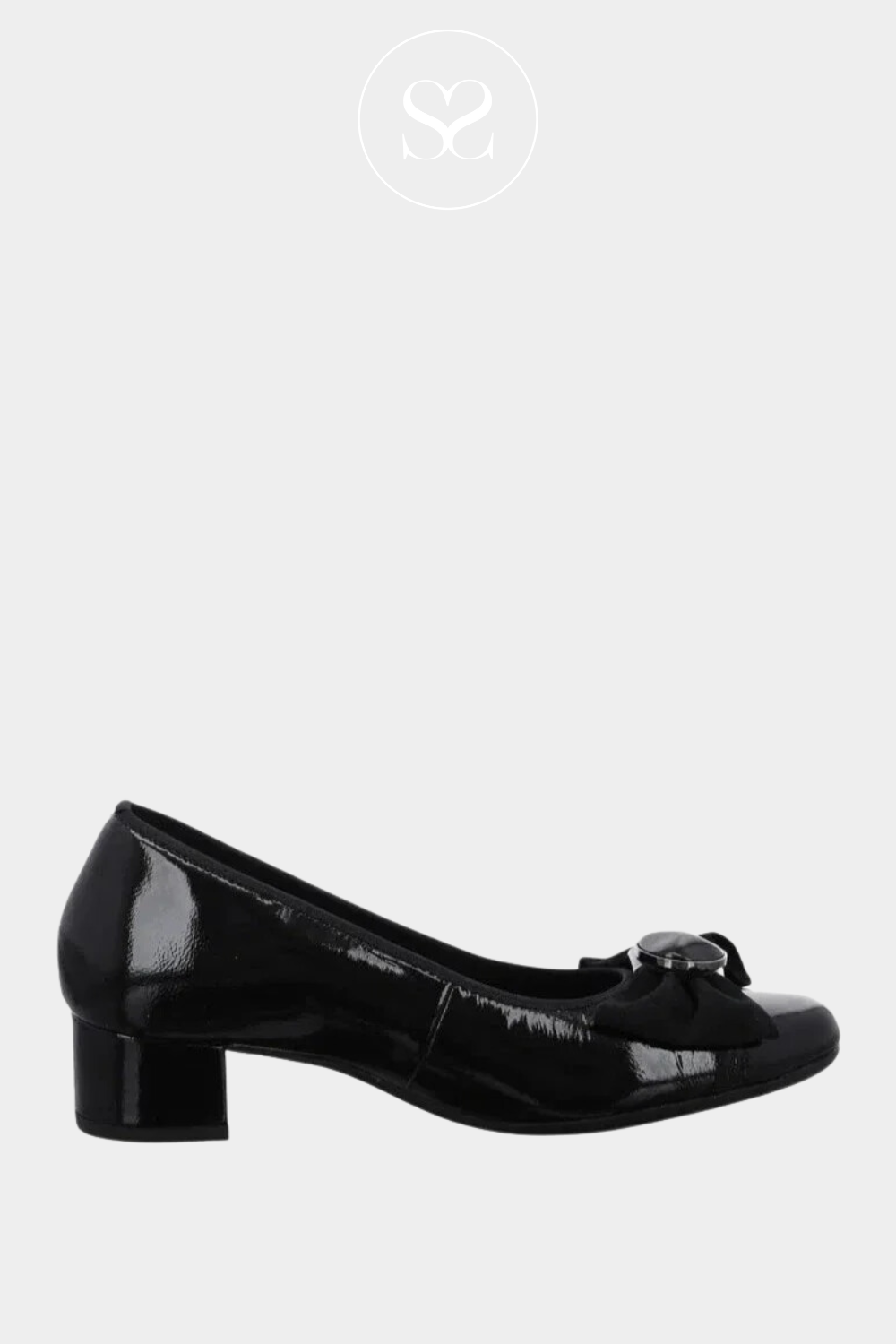 ARA 12-35831 BLACK PATENT LEATHER BLOCK HEEL COURT SHOES