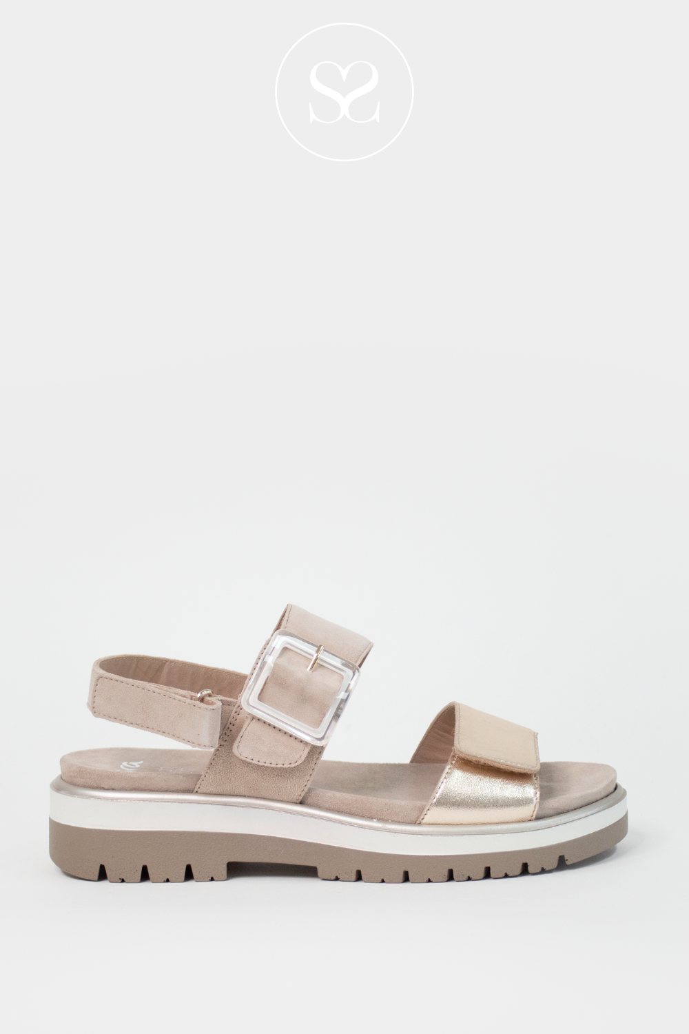 ARA 12-21003 GOLD BEIGE LOW WEDGE DOUBLE VELCRO STRAP WALKING SANDALS
