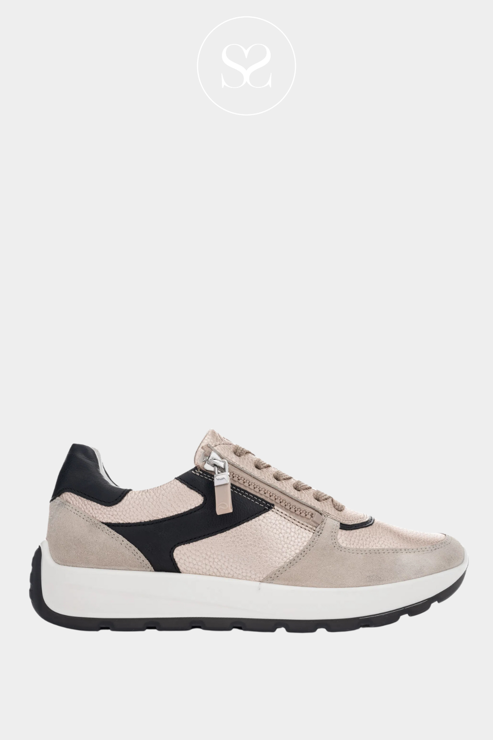 ARA 12-25112 GOLD BRONZA AND BLACK LEATHER TRAINERS WITH LACES AND SIDE ZIP