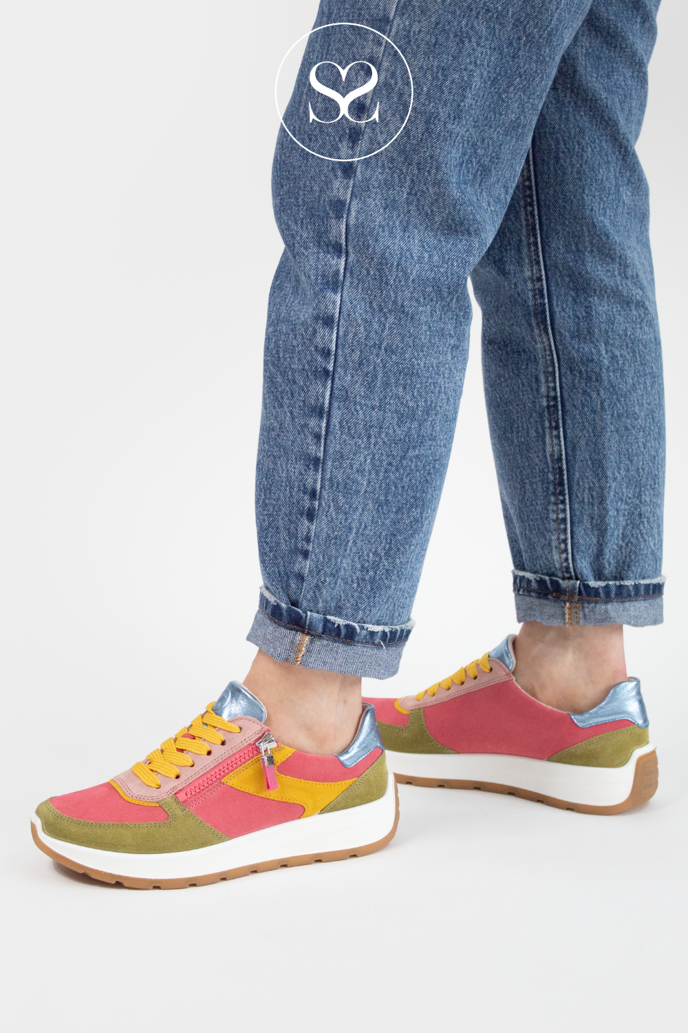ARA 12-25112 BRIGHT COLOURED WALKING TRAINERS WITH LACES AND SIDE ZIP