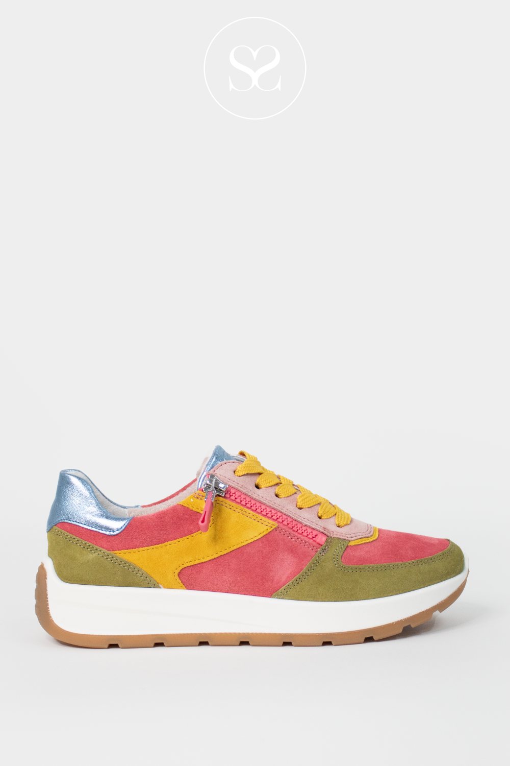 ARA 12-25112 MULTI COLOURED BRIGHT TRAINERS WITH LACES AND SIDE ZIP AND COMFORTABLE SOFT REMOVABLE INSOLES WITH ARCH SUPPORT