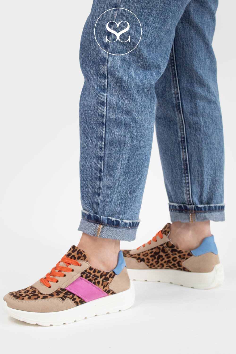 ARA 12-25116 MULTI COLOURED LEOPARD PRINT WEDGE TRAINERS WITH REMOVABLE INSOLES AND CUSHIONED ARCH SUPPORT