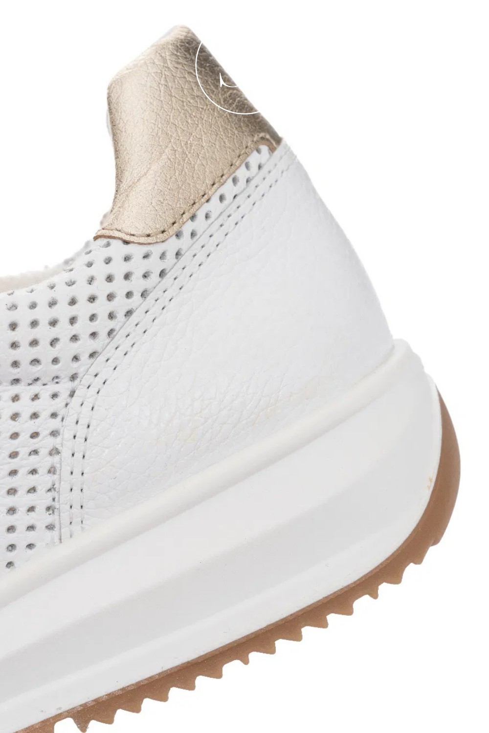 ARA 12-25510 white sneakers with arch support removable insole, laces, side zip, gold hardware, round toe and peripherated breathable holes